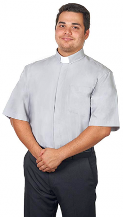 Men's Gray Tab Collar Clergy Shirt Short Sleeves (Image)