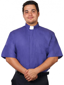 Men's Purple Tab Collar Clergy Shirt Short Sleeves (Image)