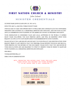 Minister Ordination Credential ID Card (Image)