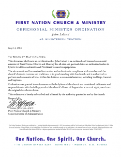 Minister Ordination Good Standing Letter (Image)